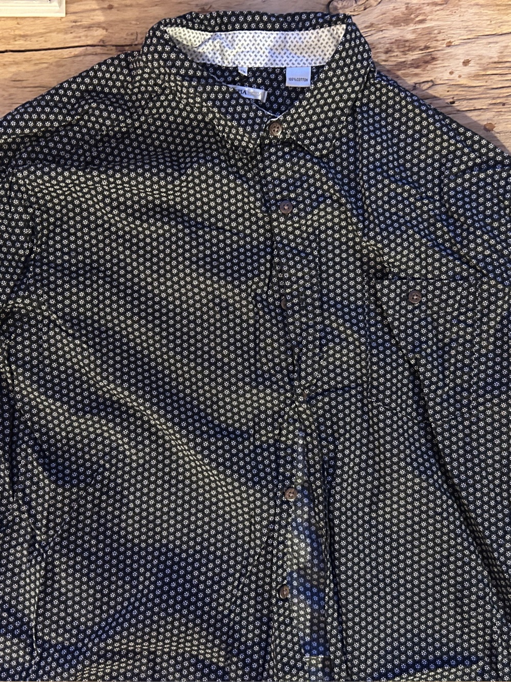 Button-Up Shirt with Micro Floral Print - Black and White